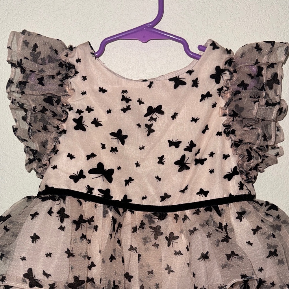Pastourelle Black and Pink Butterfly Dress